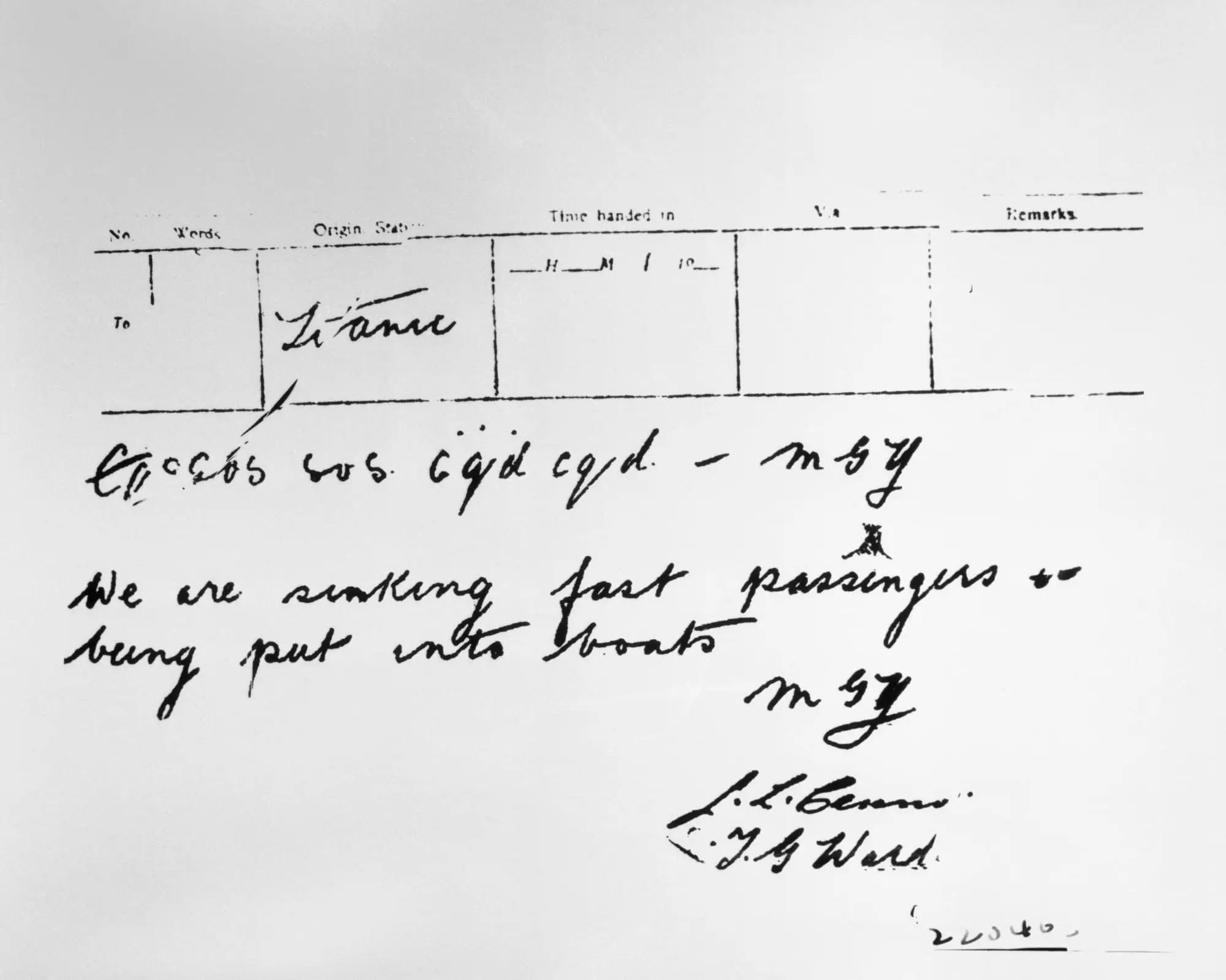 written record of SOS messsage from RMS Titanic